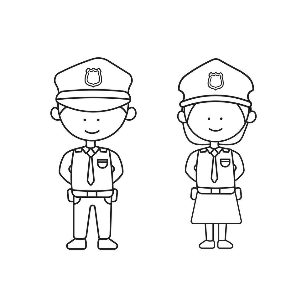 mão desenhado crianças desenhando vetor ilustração fofa masculino e fêmea polícia Policial personagens conjunto plano desenho animado isolado