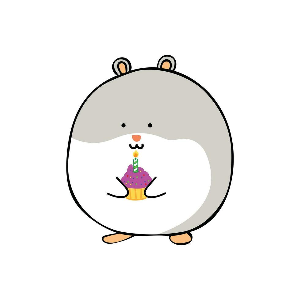 vetor ilustração fofa aniversário hamster com bolo