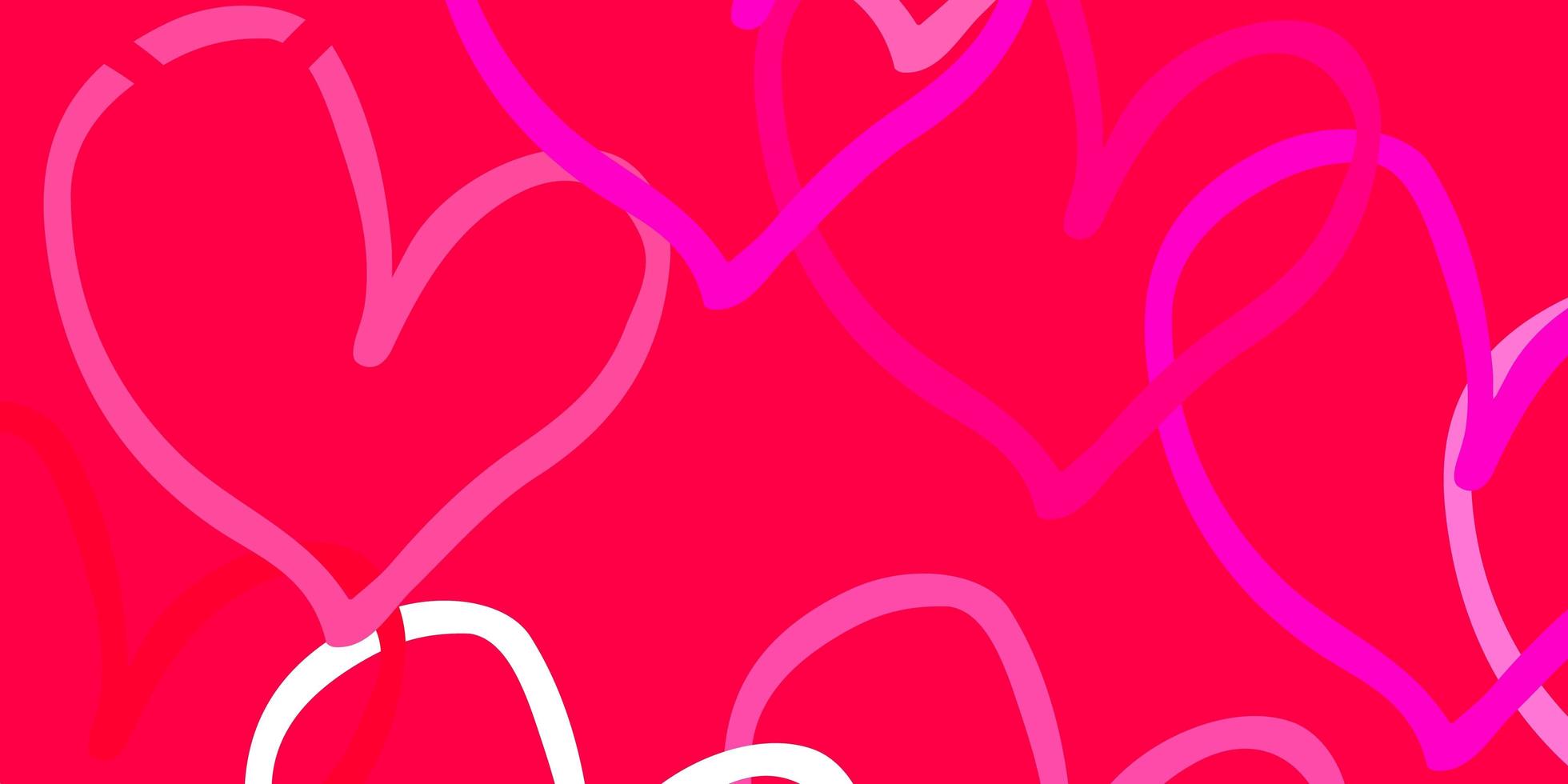 modelo de vetor vermelho claro com corações de doodle