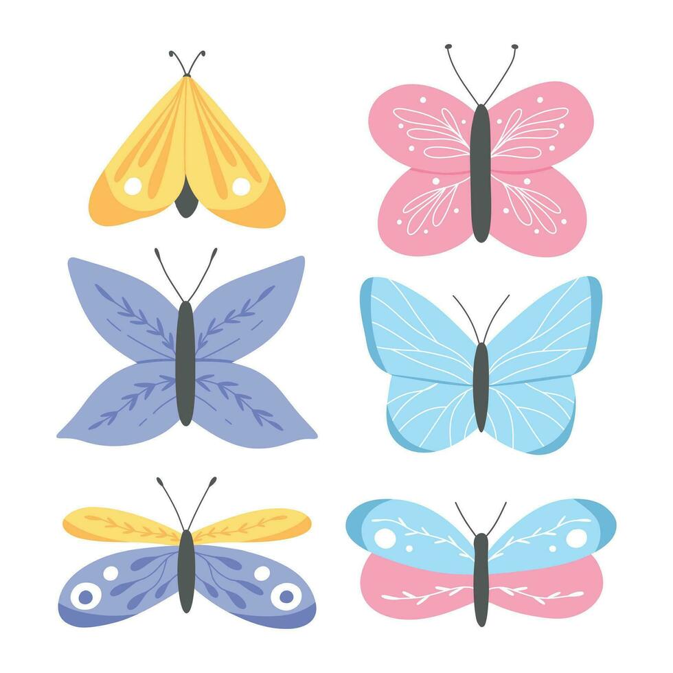 conjunto do borboletas dentro plano estilo. vetor ilustração. coleção do borboletas. mão desenhado poster com fofa borboletas.