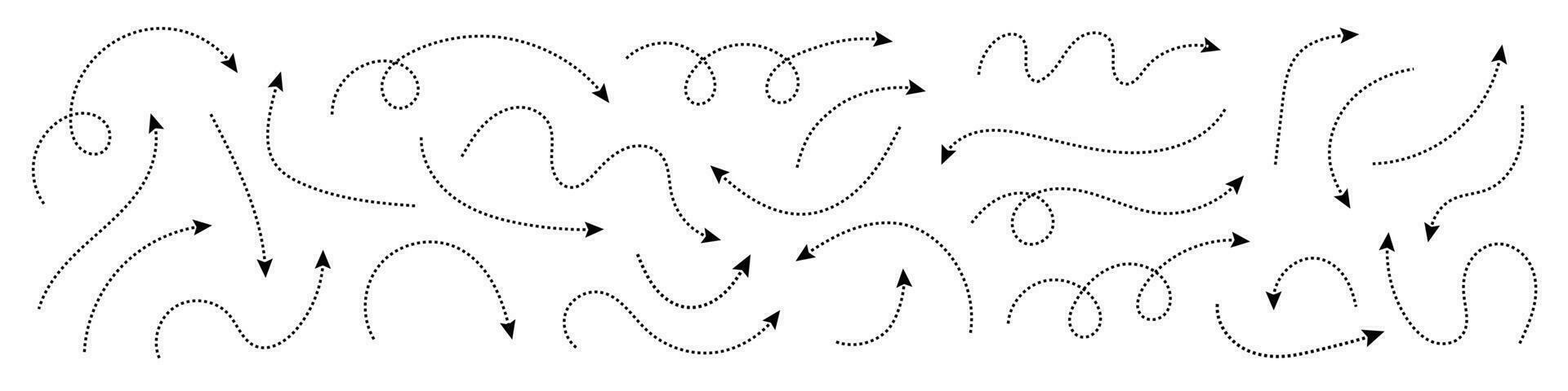 curvado pontilhado seta. ziguezague seta listras Projeto com pontilhado linhas. vetor ilustração.