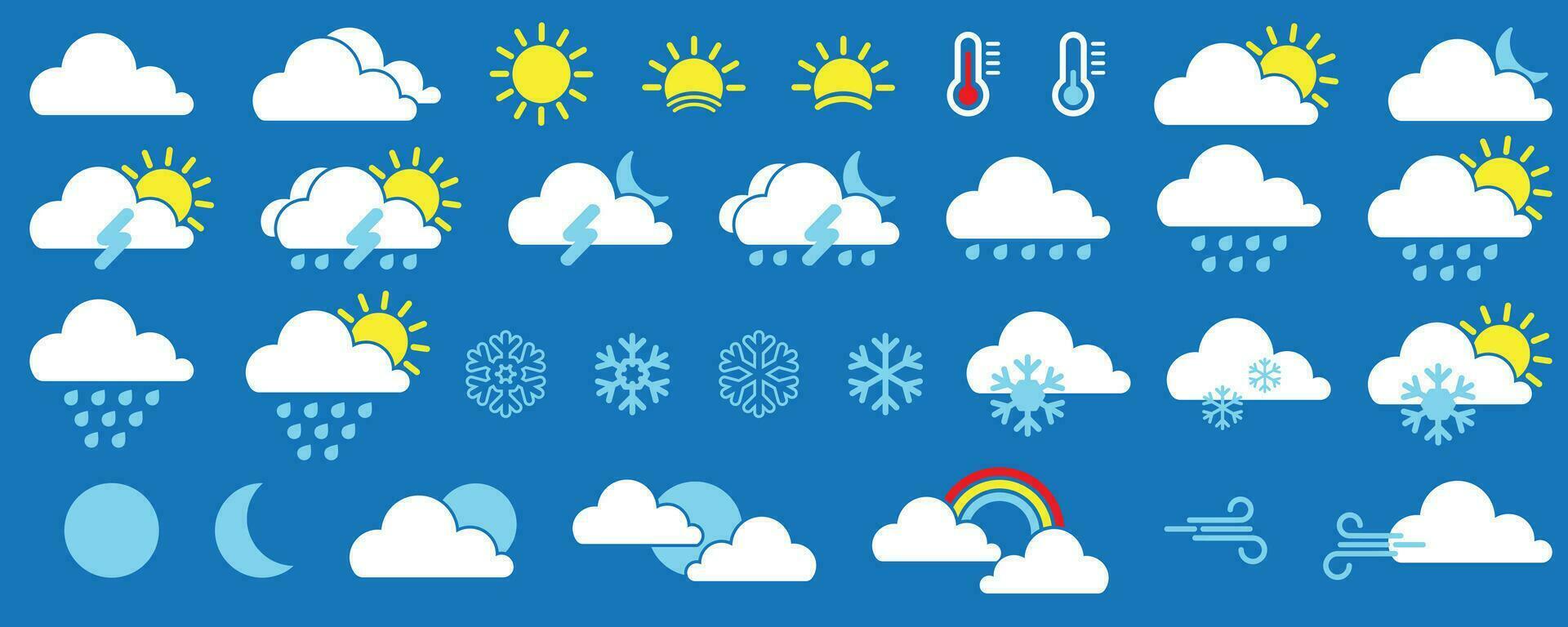 clima previsão ícone definir, clima plano ícones coleção. meteorologia símbolos vetor ilustração.