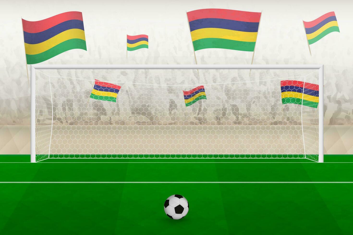 Maurícia futebol equipe fãs com bandeiras do Maurícia torcendo em estádio, multa pontapé conceito dentro uma futebol corresponder. vetor