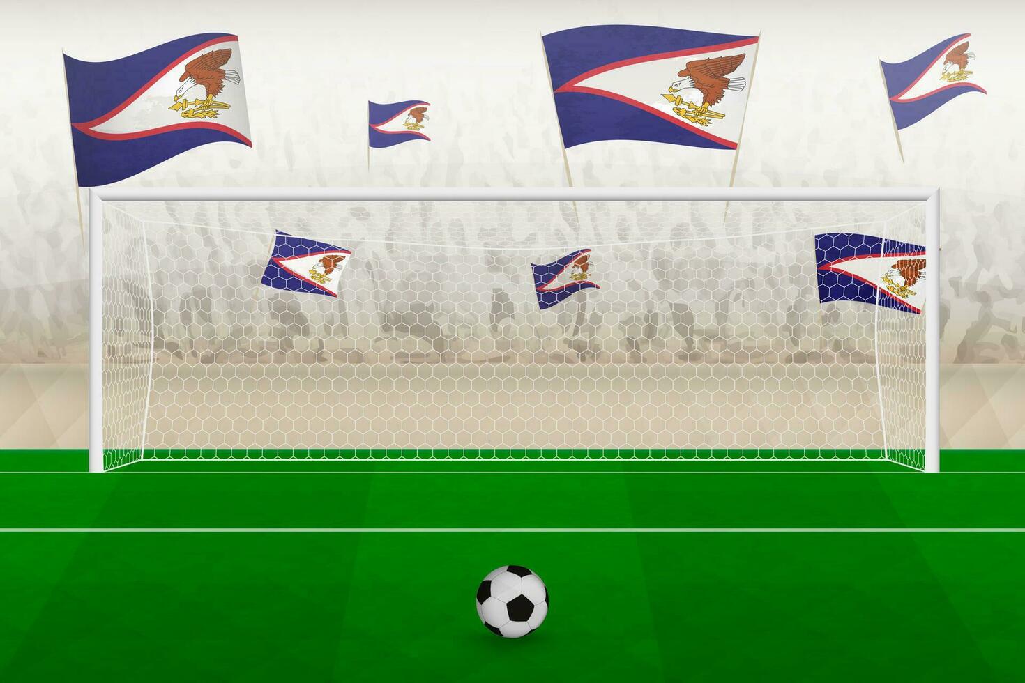 americano samoa futebol equipe fãs com bandeiras do americano samoa torcendo em estádio, multa pontapé conceito dentro uma futebol corresponder. vetor