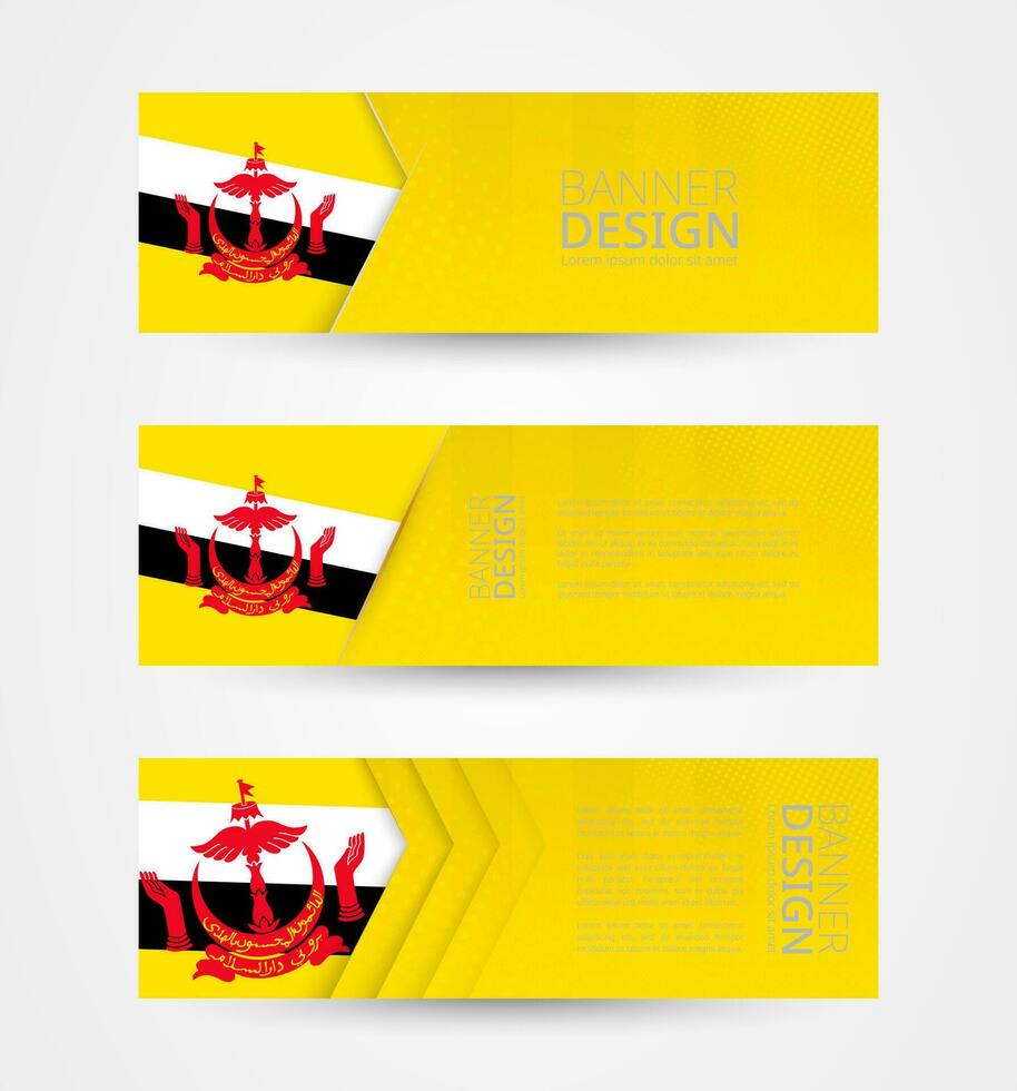 conjunto do três horizontal faixas com bandeira do brunei. rede bandeira Projeto modelo dentro cor do brunei bandeira. vetor