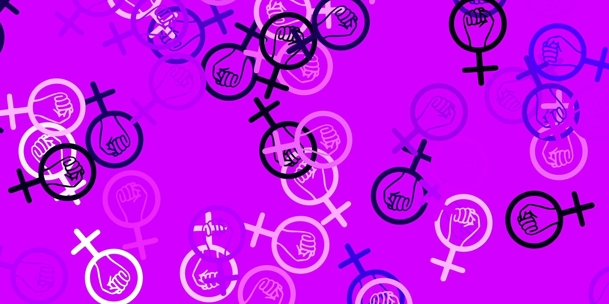 textura de vetor rosa roxo claro com símbolos dos direitos das mulheres