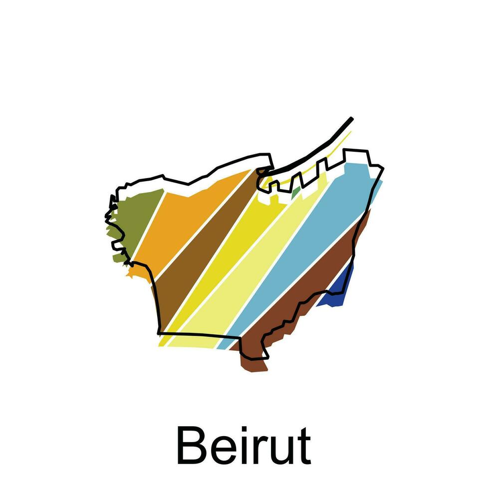 Beirute mapa Projeto modelo, vetor mapa do Líbano com nomeado províncias e viagem ícones