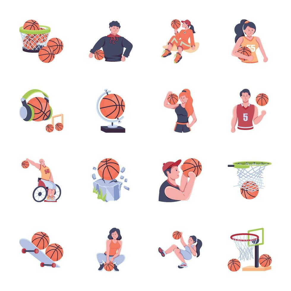 agrupar do basquetebol jogos jogadoras plano ícones vetor