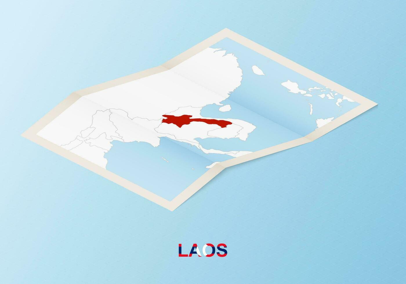 guardada papel mapa do Laos com vizinho países dentro isométrico estilo. vetor