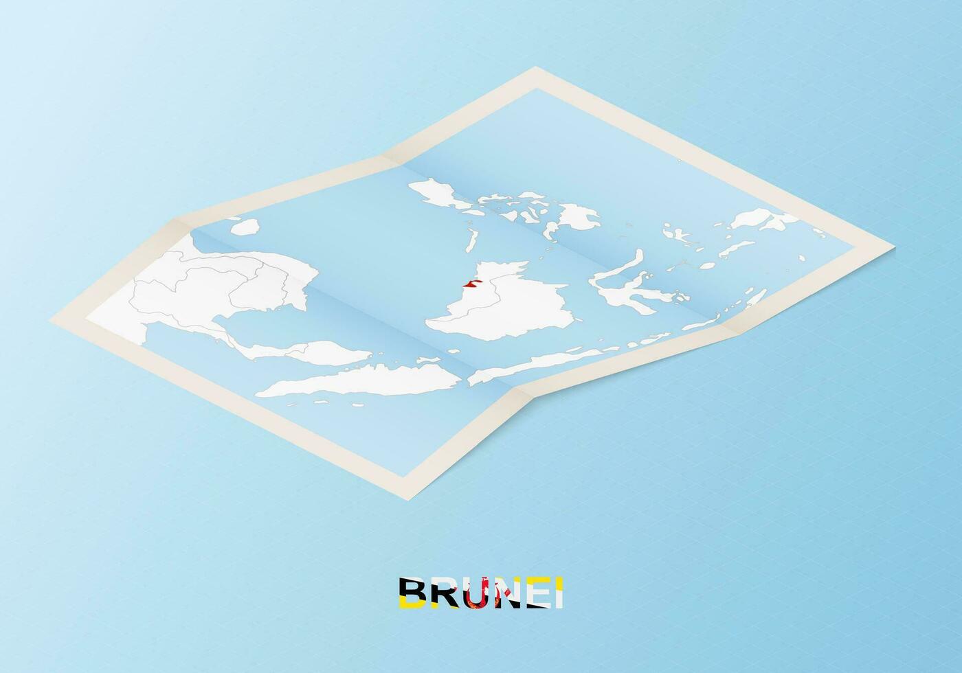 guardada papel mapa do brunei com vizinho países dentro isométrico estilo. vetor