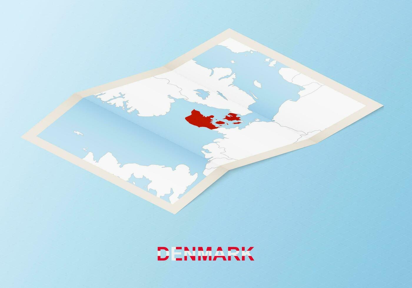 guardada papel mapa do Dinamarca com vizinho países dentro isométrico estilo. vetor
