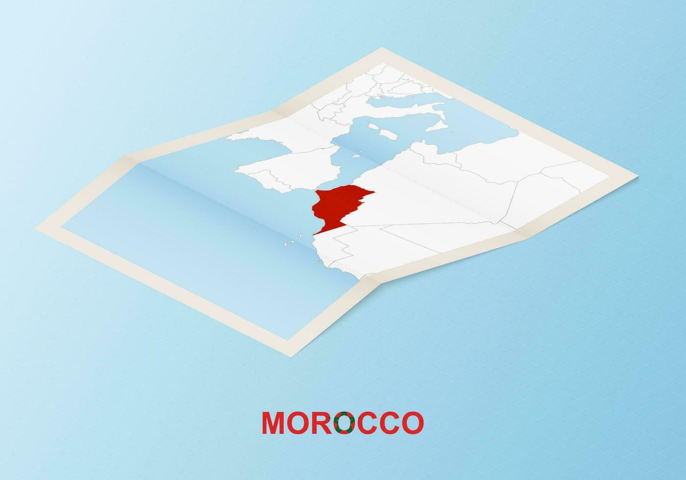guardada papel mapa do Marrocos com vizinho países dentro isométrico estilo. vetor