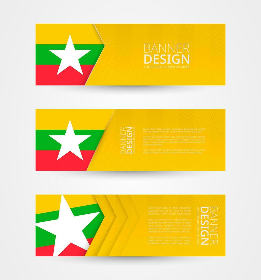 conjunto do três horizontal faixas com bandeira do myanmar. rede bandeira Projeto modelo dentro cor do myanmar bandeira. vetor