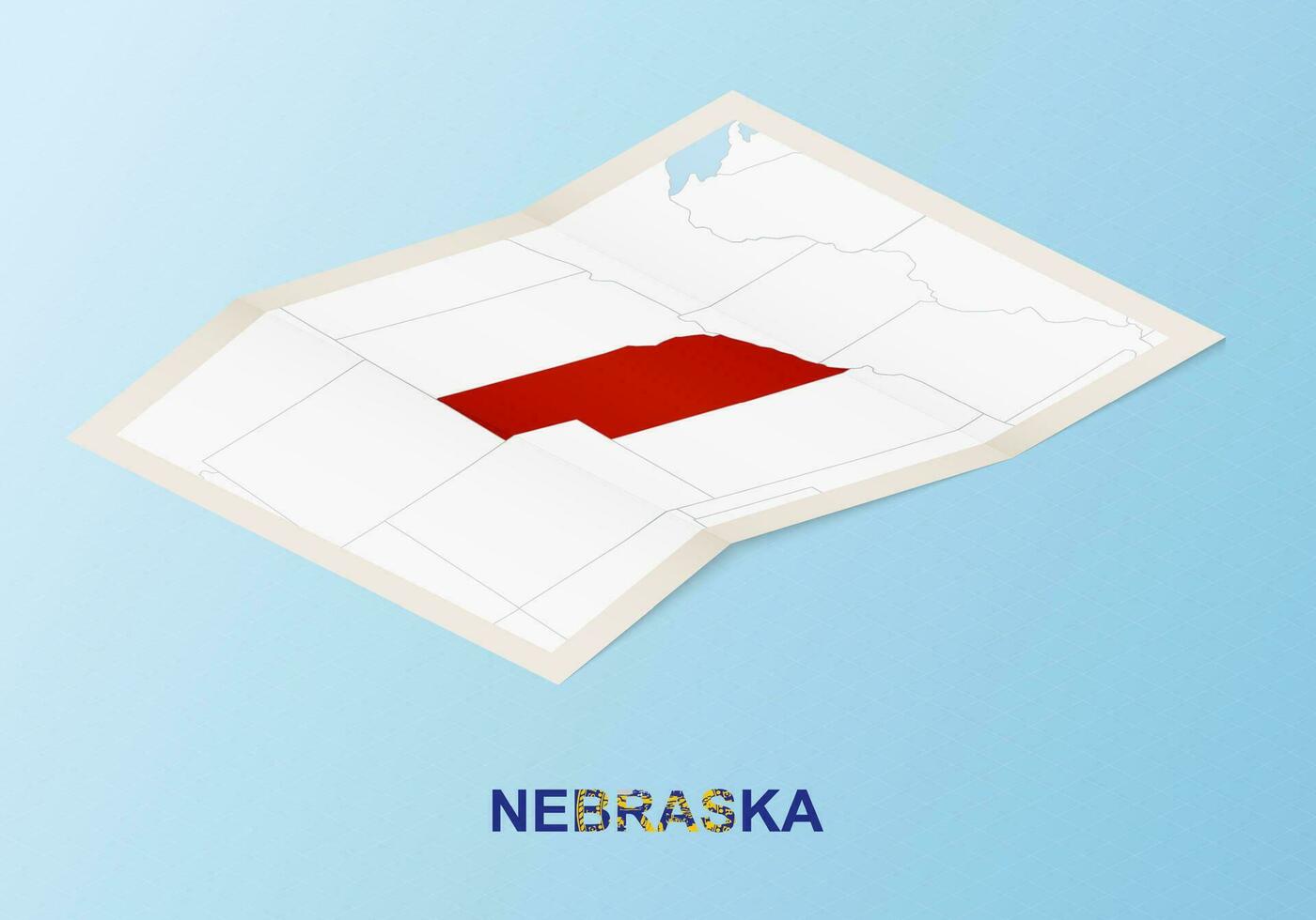 guardada papel mapa do Nebraska com vizinho países dentro isométrico estilo. vetor