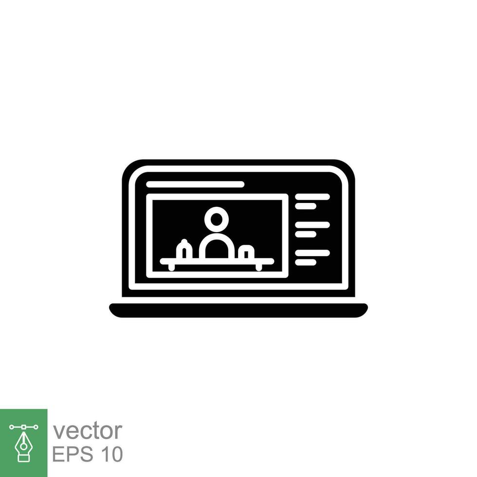 conectados Treinamento processo ícone. simples sólido estilo. webinar seminário, e-learning, conectados vídeo tutor contato. Preto silhueta, glifo símbolo. vetor ilustração isolado em branco fundo. eps 10.