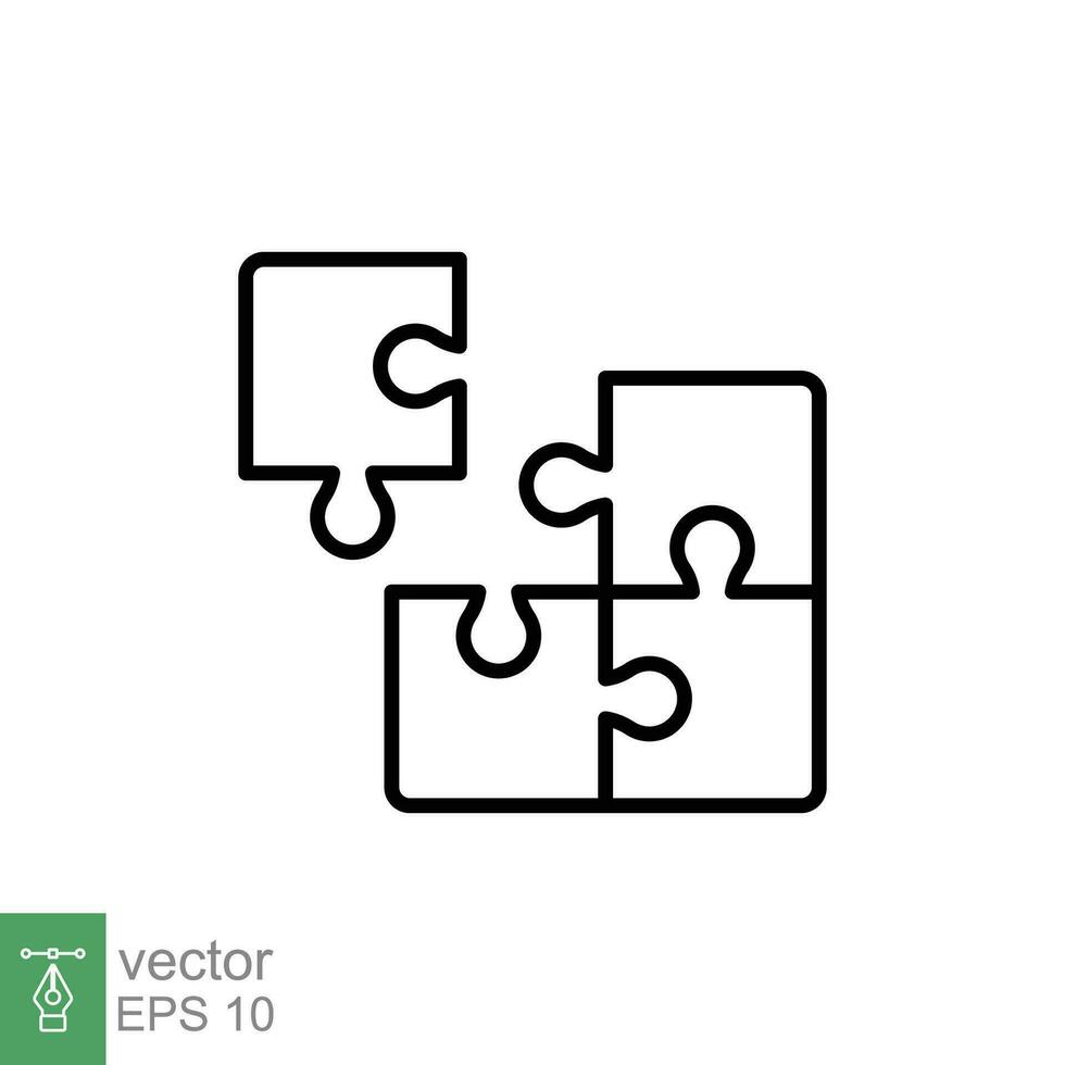 enigma solução quebra-cabeças ícone. simples esboço estilo. Junte-se trabalho em equipe, desafio, quatro quadrado quadra parte conceito. fino linha símbolo. vetor ilustração isolado em branco fundo. eps 10.