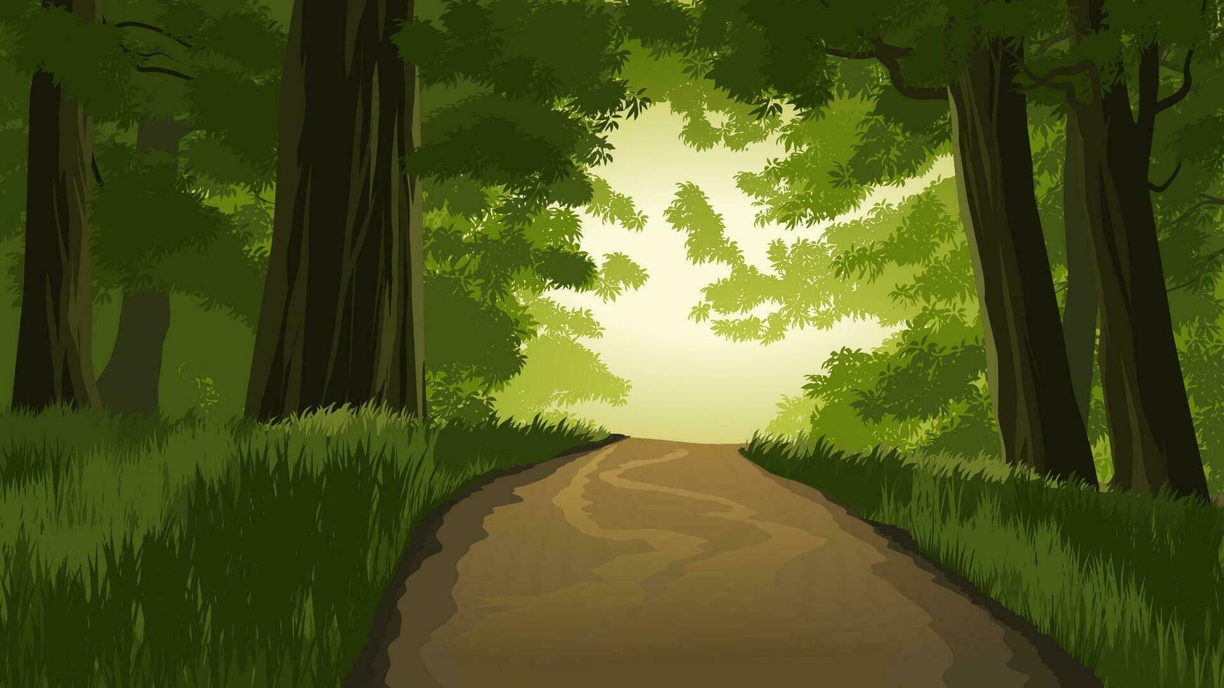 vetor panorama ilustração do floresta com esvaziar estrada