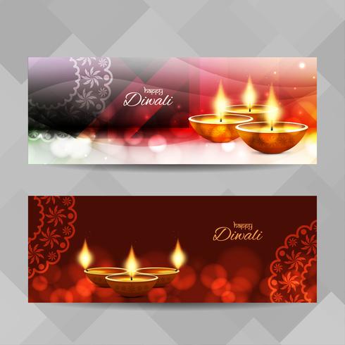 Conjunto de bandeiras de feliz Diwali feliz vetor