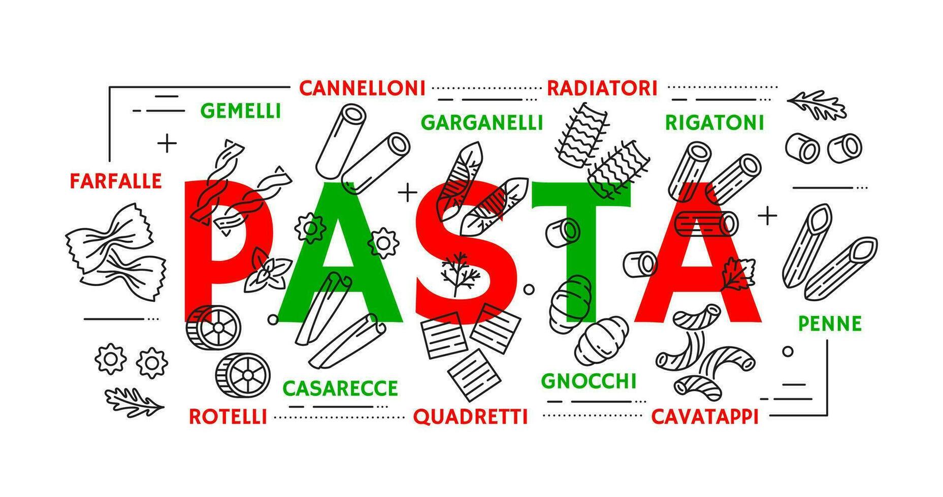 italiano massa tipos bandeira ou esboço ícones vetor