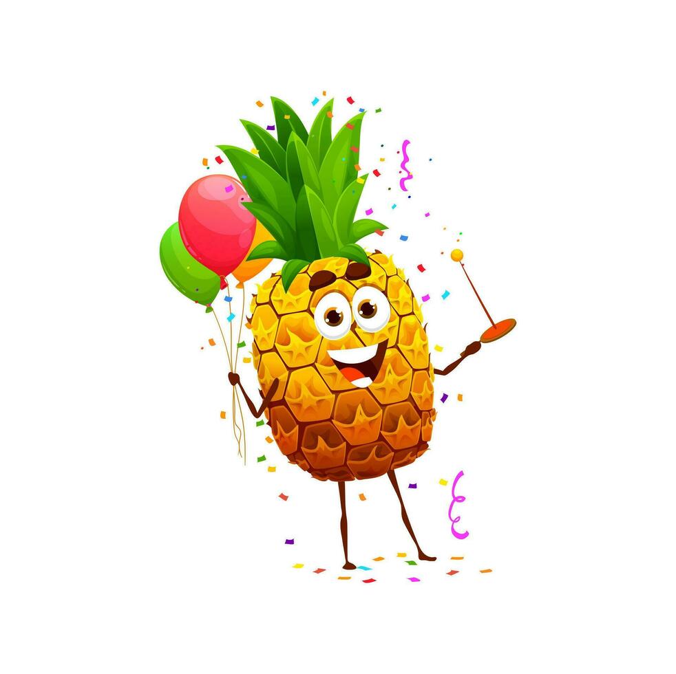 abacaxi fruta personagem em aniversário celebração vetor