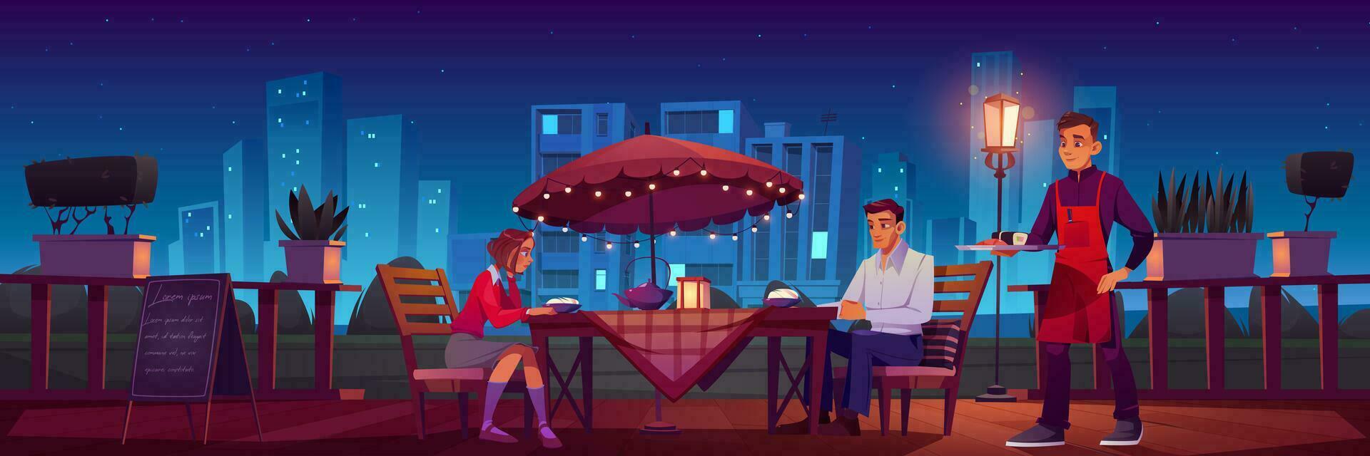 casal jantar dentro restaurante em romântico encontro vetor
