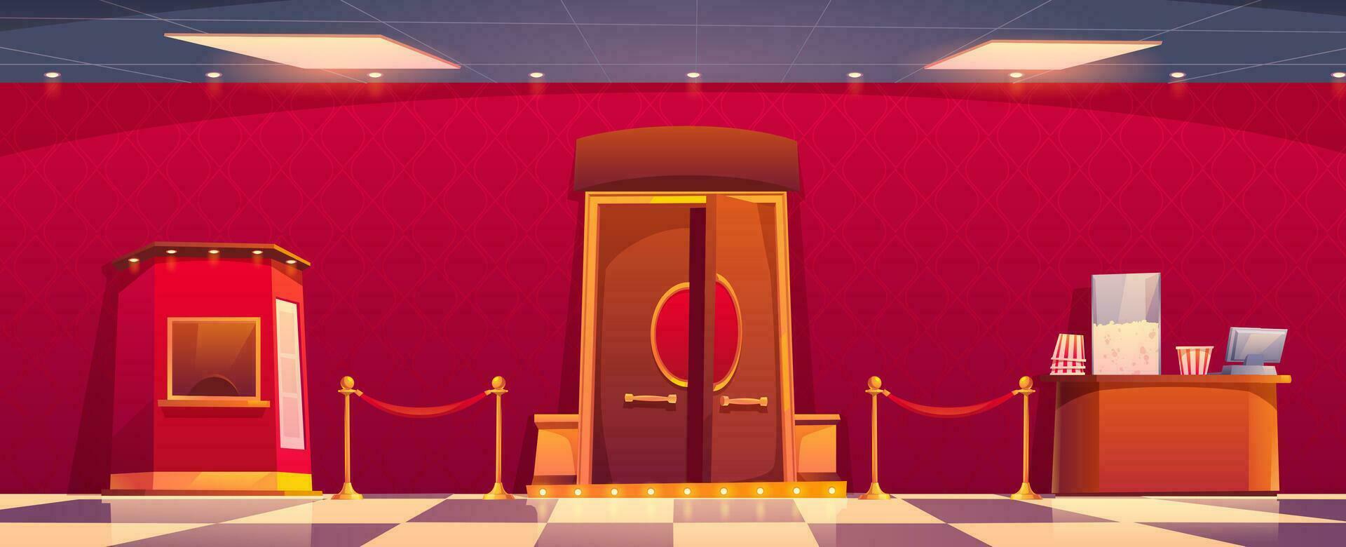 cinema porta Entrada dentro corredor interior desenho animado vetor