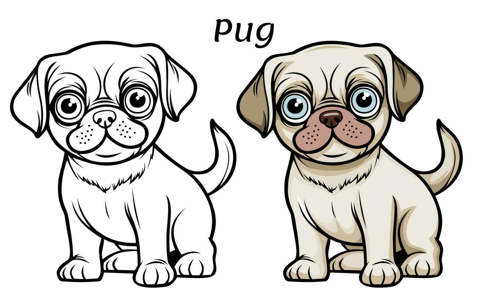 fofa pug cachorro animal coloração livro ilustração vetor