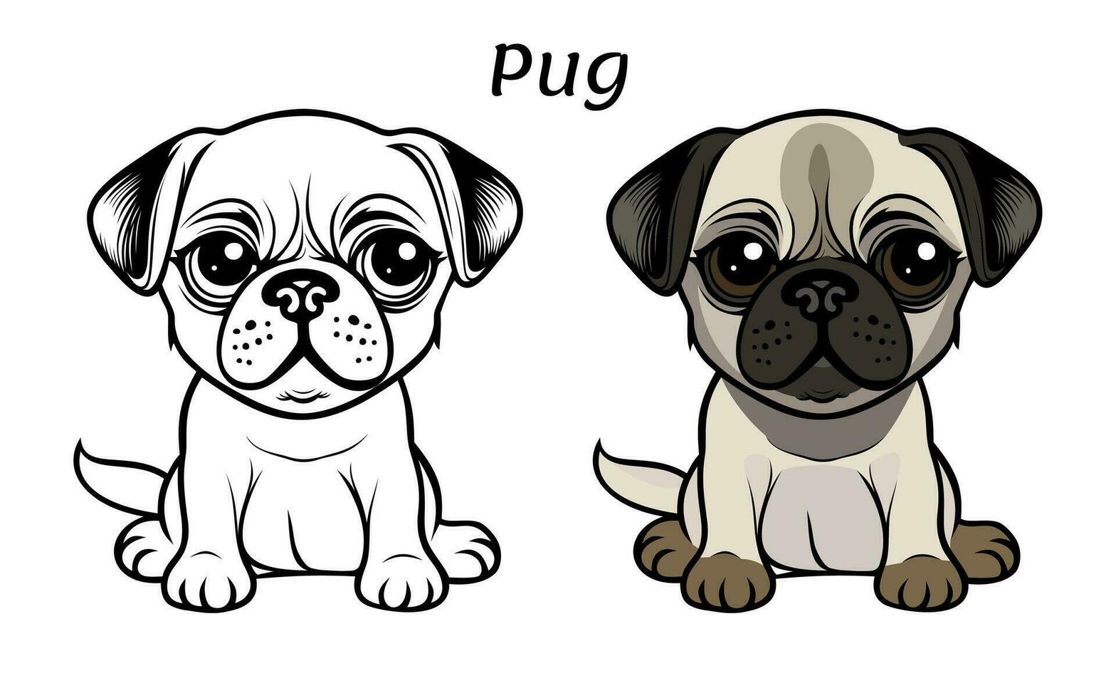 fofa pug cachorro animal coloração livro ilustração vetor