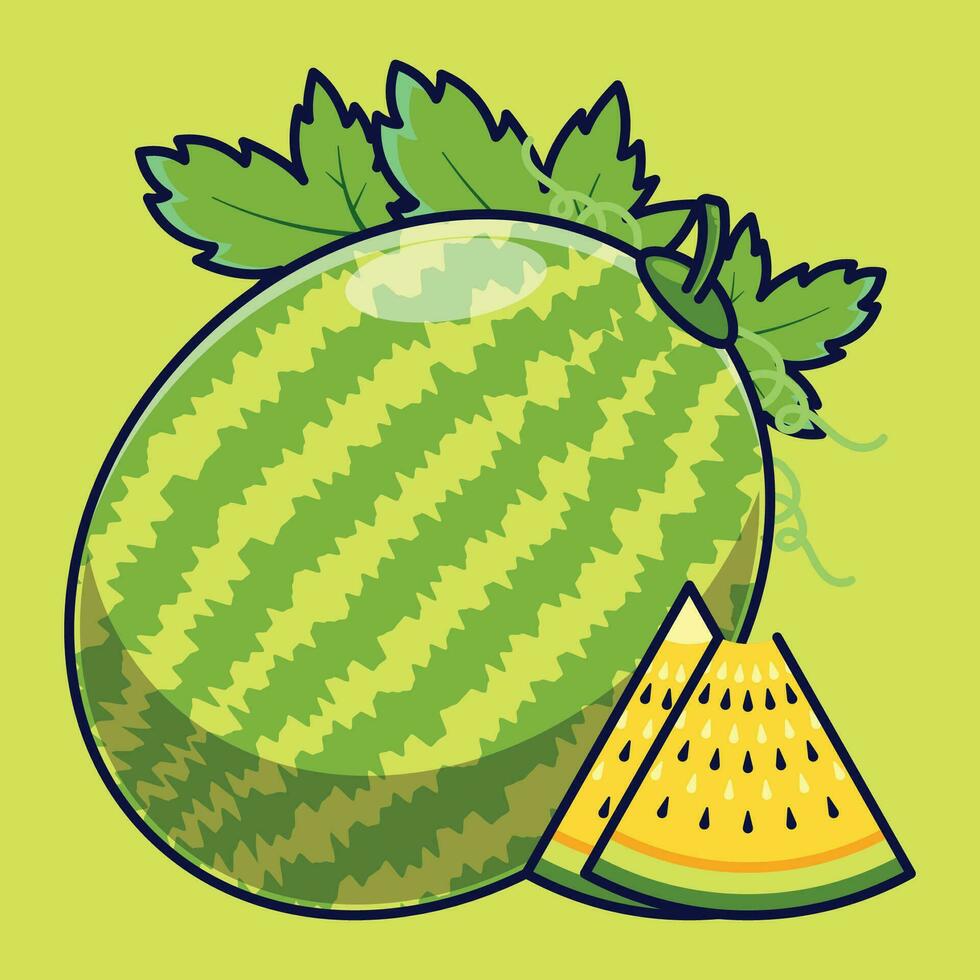 amarelo Melancia fruta desenho animado vetor ícone ilustração. Comida fruta ícone conceito isolado Prêmio vetor. plano desenho animado estilo adequado para rede aterrissagem página, bandeira, adesivo, fundo