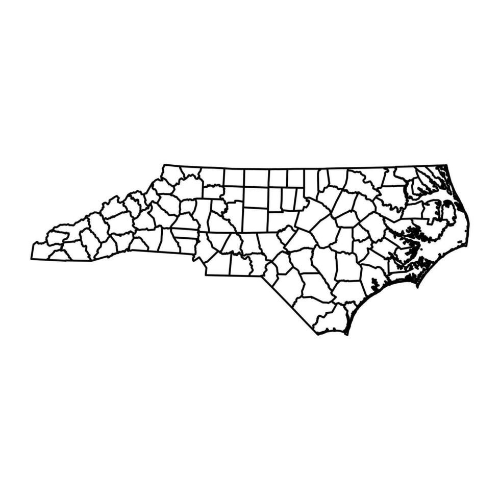 norte carolina Estado mapa com condados. vetor ilustração.