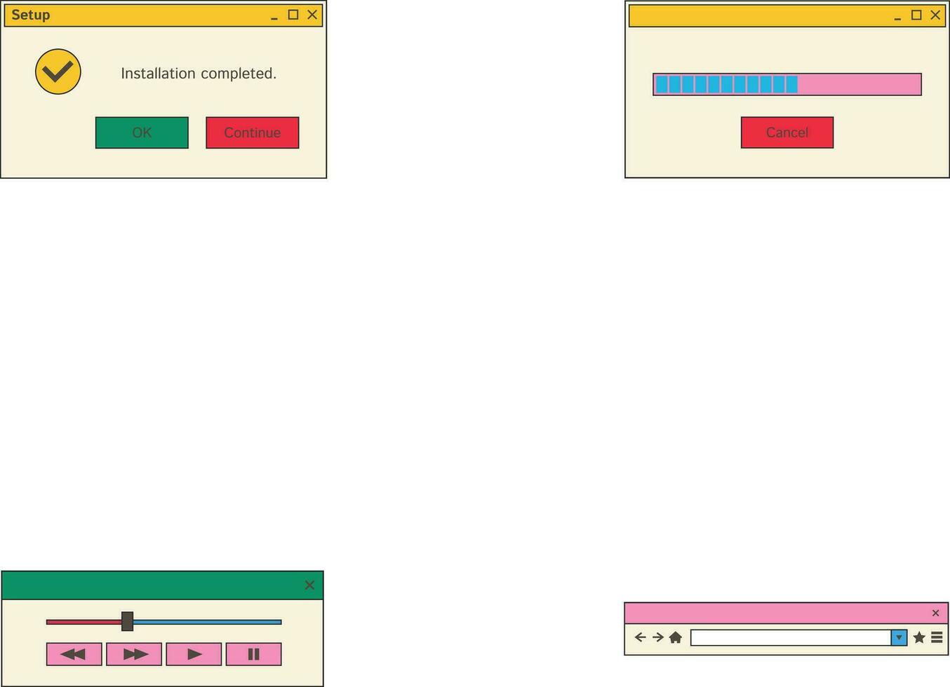 retro ui forma onda de vapor postar e história modelo. social meios de comunicação histórias e Postagens com velho computador estético ui elementos vetor definir. ilustração do retro groovy abstrato interface