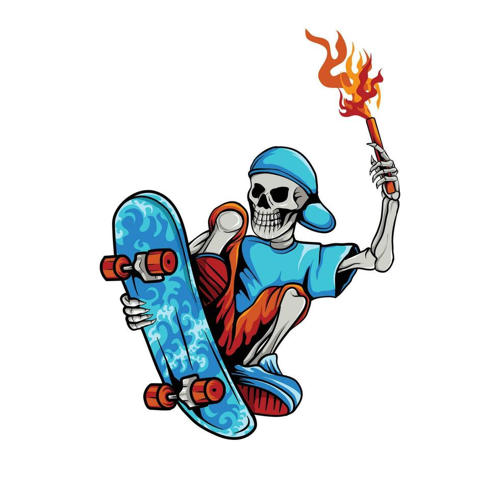 vetor ilustração do uma crânio jogando skate