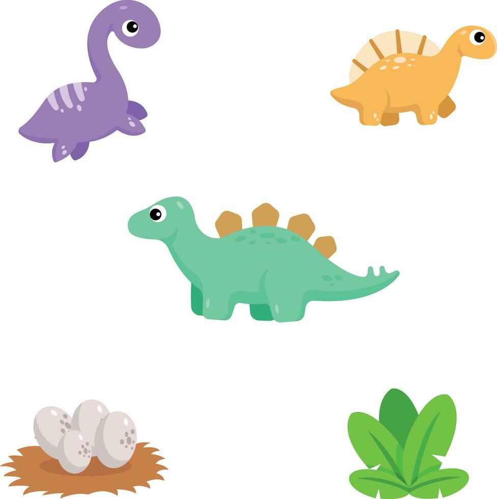 fofa dino ilustração. dinossauros engraçado dino personagem. fantasia desenho animado dinossauros vetor ilustração conjunto pró vetor