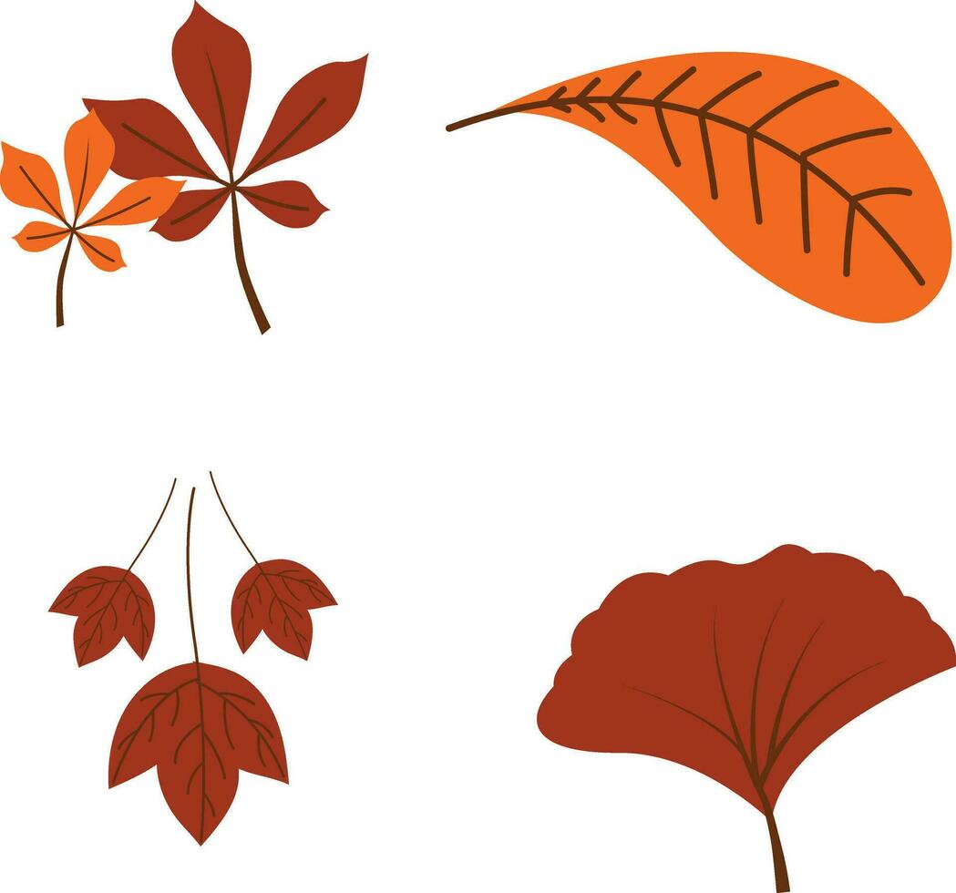 outono folhas elemento definir, isolado em branco fundo. simples desenho animado plano estilo, vetor ilustração.