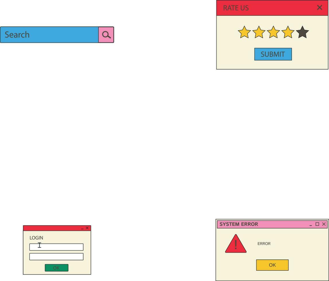 retro ui forma onda de vapor postar e história modelo. social meios de comunicação histórias e Postagens com velho computador estético ui elementos vetor definir. ilustração do retro groovy abstrato interface