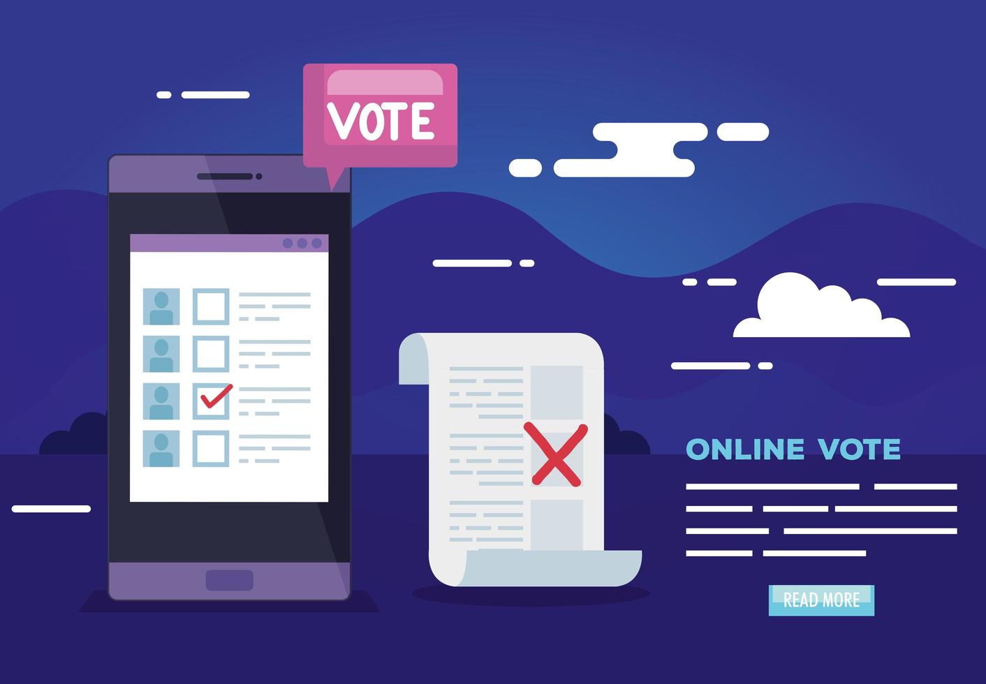 cartaz de votação online com smartphone e ícones vetor