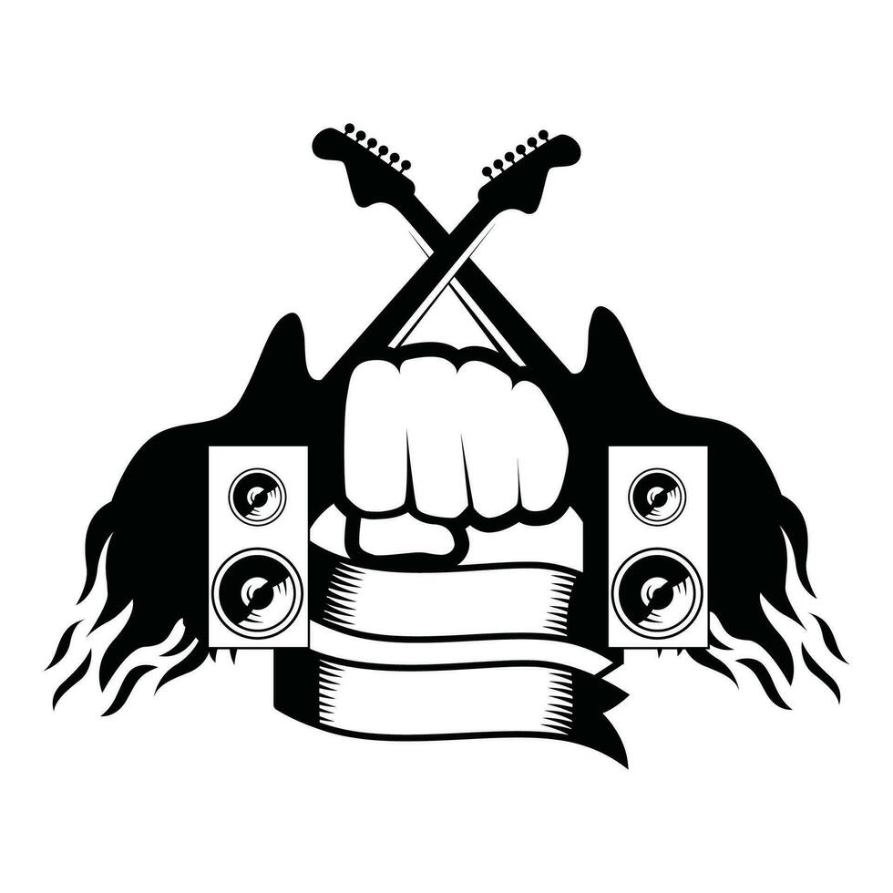 Rocha n' lista logotipo silhueta. Rocha festival logotipo vetor ilustração