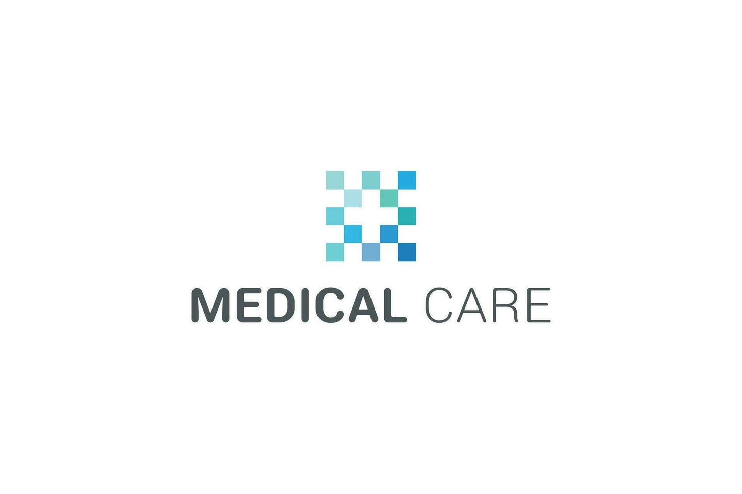 médico Cruz simples azul pontilhado saúde Cuidado pixel logotipo vetor