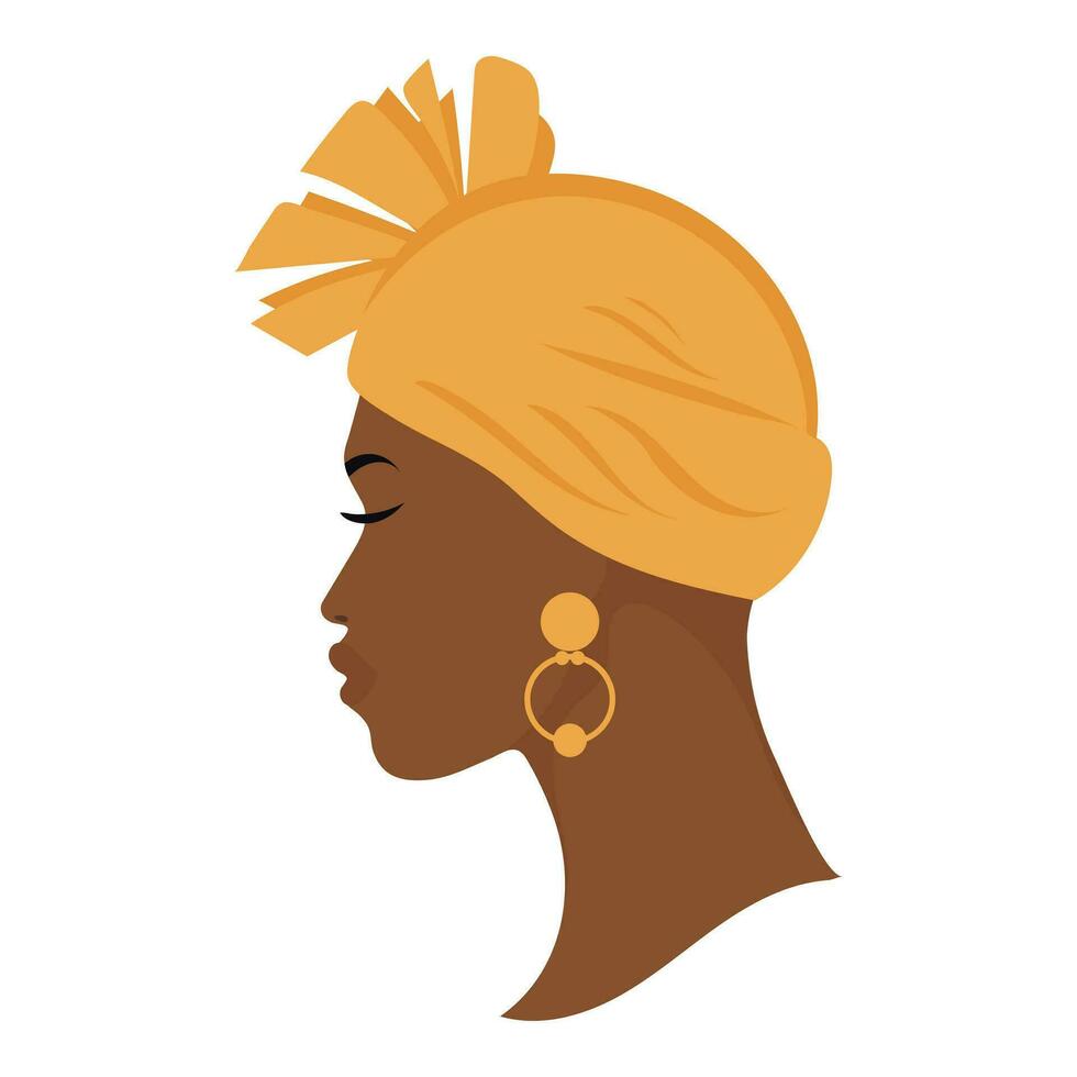 retrato de uma linda mulher africana em um cocar nacional no perfil. ilustração, vetor