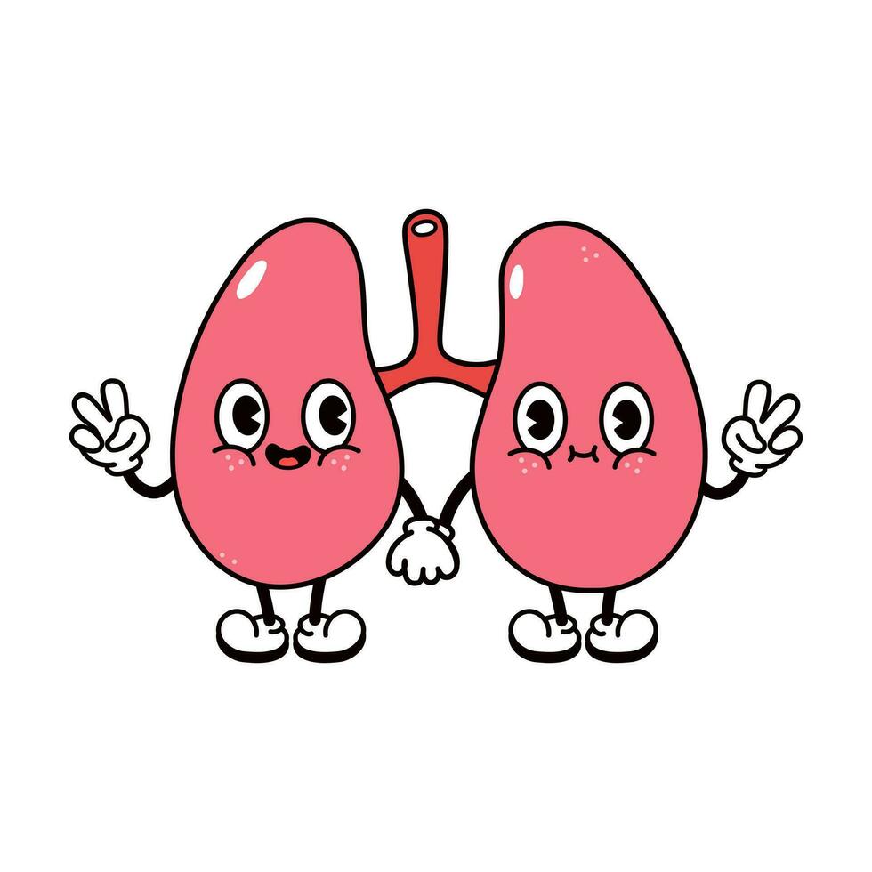 pulmões acenando mão personagem. vetor mão desenhado tradicional desenho animado vintage, retrô, kawaii personagem ilustração ícone. isolado em branco fundo. pulmões personagem conceito