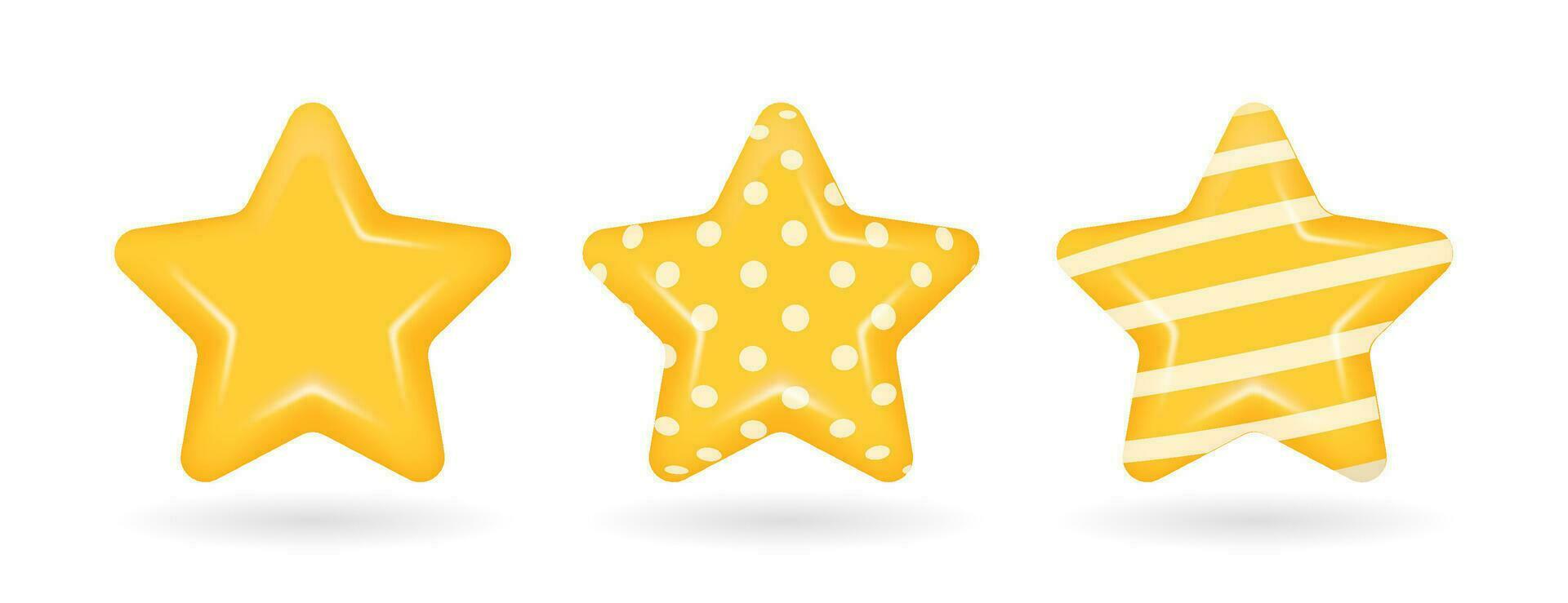 três amarelo 3d estrelas.3d estrelas decoração. cliente Avaliação comentários conceito. vetor ilustração