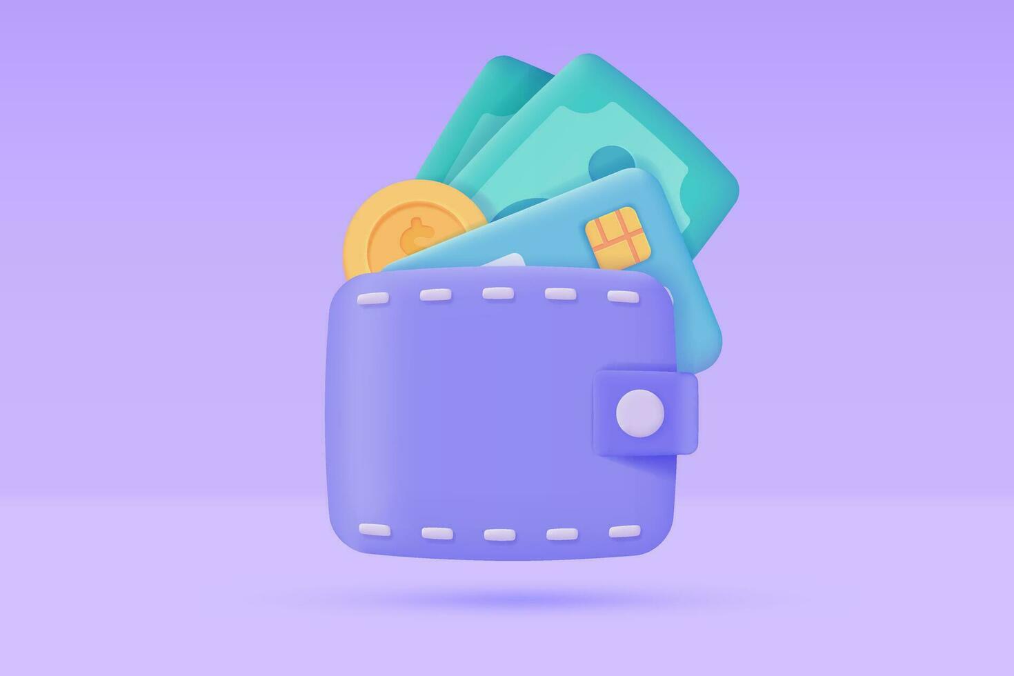crédito cartão e carteira 3d icons.online Forma de pagamento sem dinheiro sociedade para compras. 3d ilustração. vetor