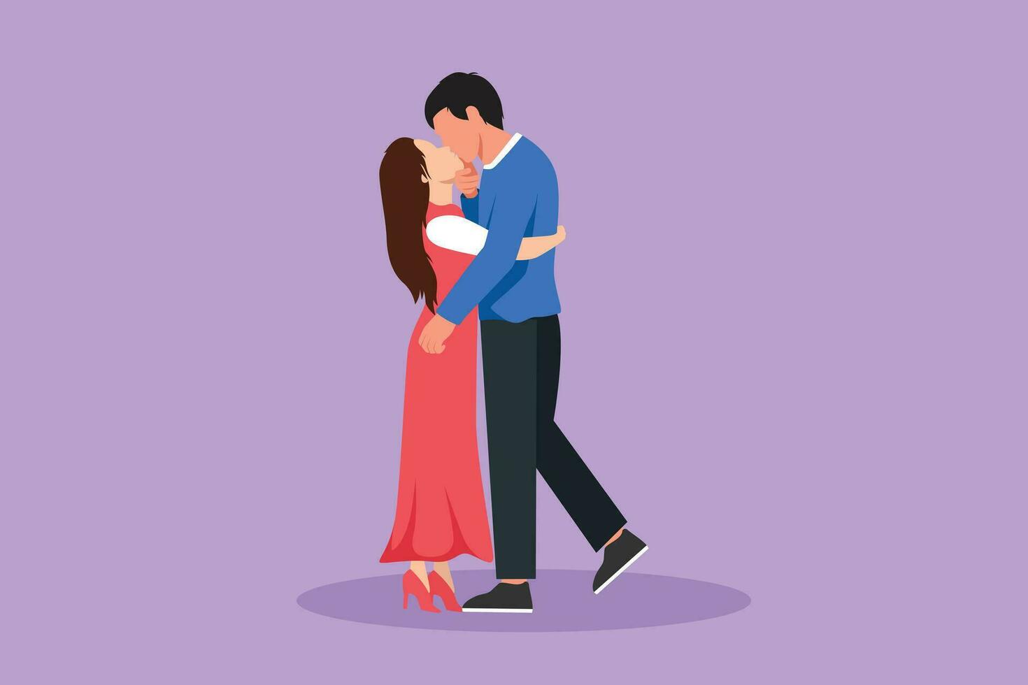 desenho animado plano estilo desenhando fofa casal dentro romântico pose. feliz homem se beijando e abraçando dele lindo parceiro mulher às parque. intimidade comemora Casamento aniversário. gráfico Projeto vetor ilustração