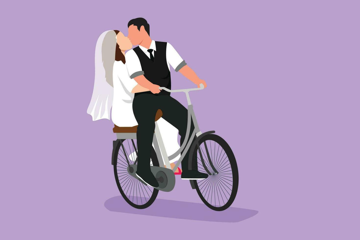 desenho animado plano estilo desenhando amoroso casado casal ciclismo. romântico humano relações, amor história, recém-casado família dentro lua de mel viajando aventura, paixão, emoções. gráfico Projeto vetor ilustração