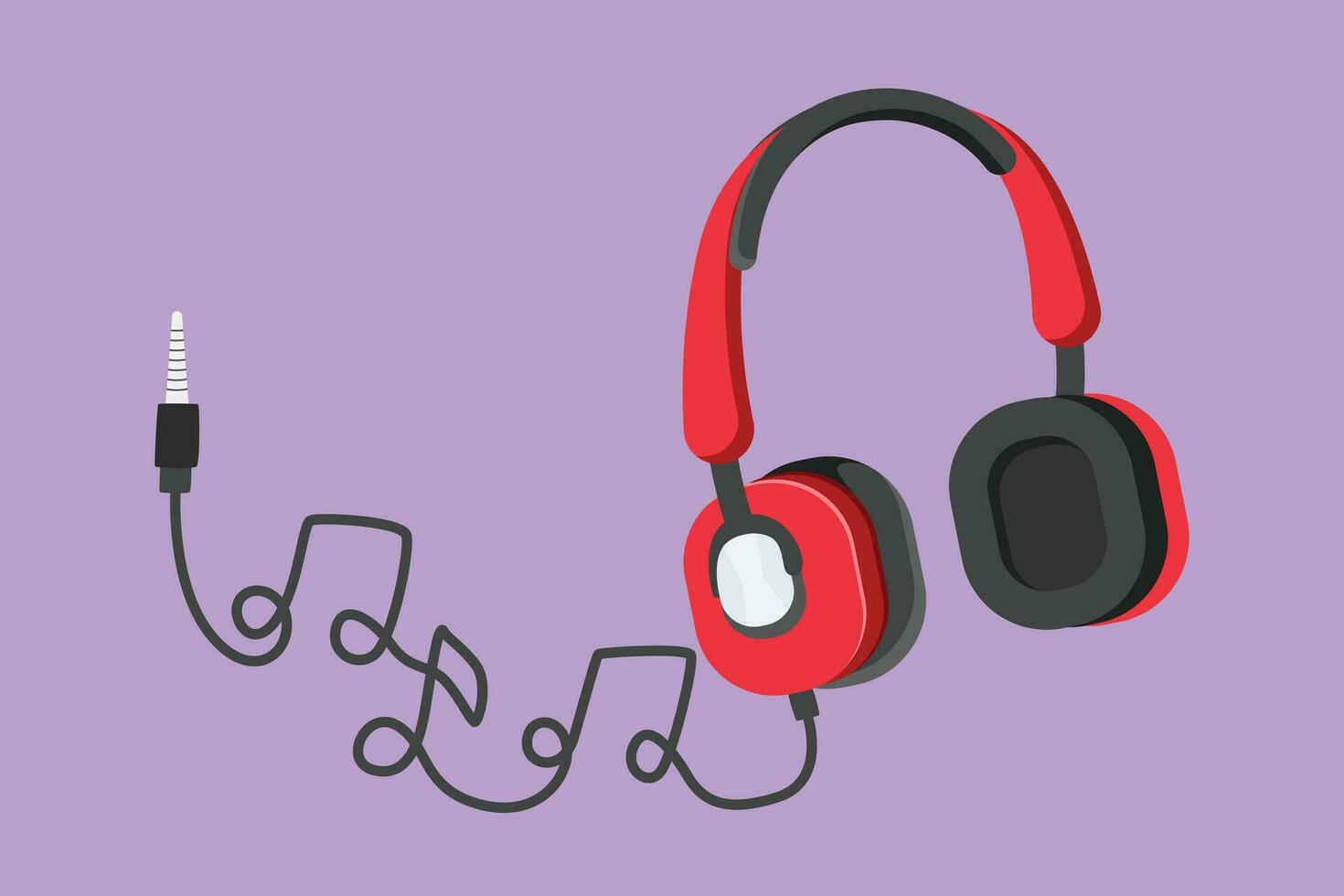 desenho animado plano estilo desenhando do estilizado fones de ouvido com música gadget e observação. audio fone de ouvido esboço esboço com musical notas. plano arte conceito do musical símbolo. gráfico Projeto vetor ilustração