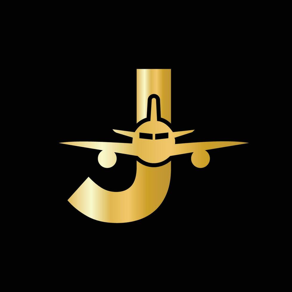 conceito de logotipo de viagem letra j com símbolo de avião voador vetor