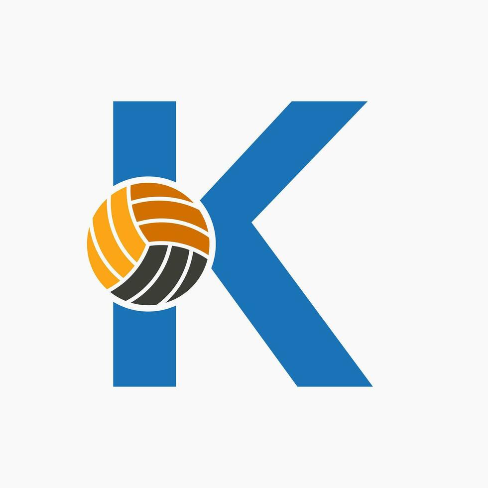 carta k voleibol logotipo conceito com comovente voleio bola ícone. voleibol Esportes logótipo modelo vetor