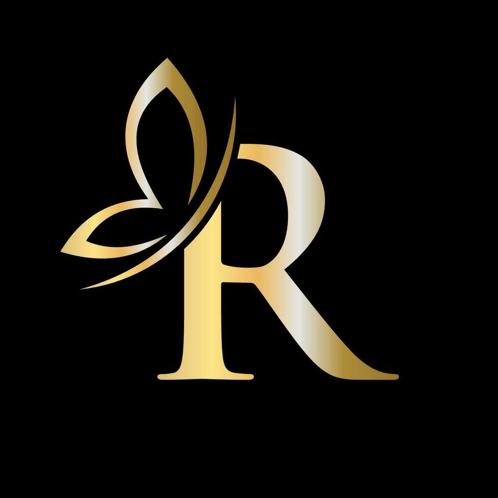 carta r borboleta logotipo conceito para luxo, beleza, spa e moda símbolo vetor