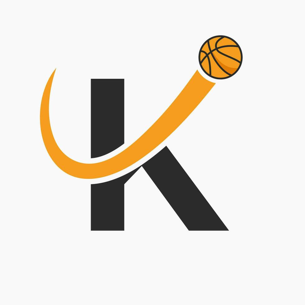 basquetebol logotipo em carta k conceito. cesta clube símbolo vetor modelo