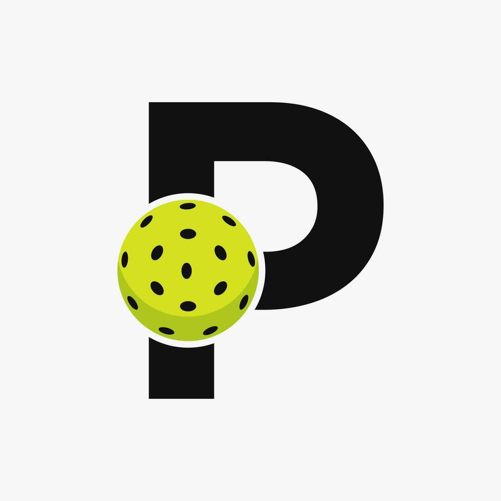 pickleball logotipo em carta p vetor modelo. salmoura bola logótipo